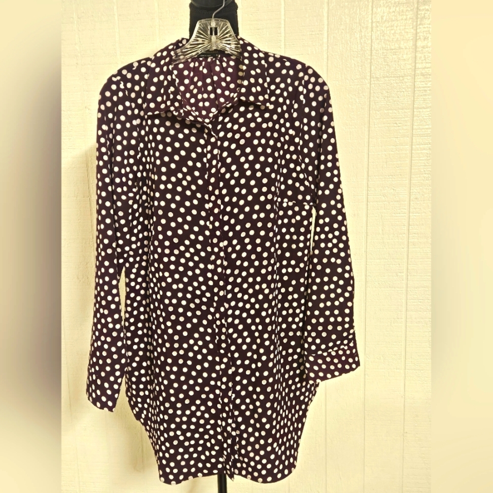 BCBGMaxAzria Polka Dot Button Down Shirt/ Shirt Dress Size Medium